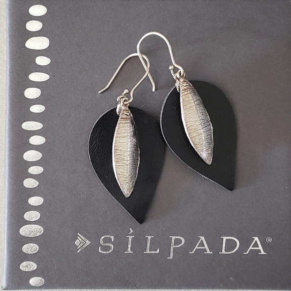 Silpada Set Layered Leaf Leather & Silver Necklace N3224 with Earrings W3274 - Picture 7 of 9